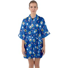 Illustration Duck Cartoon Background Half Sleeve Satin Kimono  by Sudhe