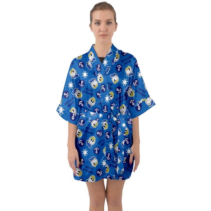 Illustration Duck Cartoon Background Half Sleeve Satin Kimono 