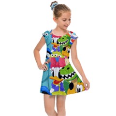 Illustration Cartoon Character Animal Cute Kids  Cap Sleeve Dress by Sudhe