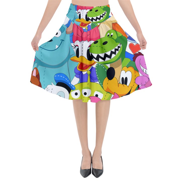 Illustration Cartoon Character Animal Cute Flared Midi Skirt