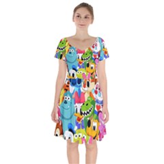 Illustration Cartoon Character Animal Cute Short Sleeve Bardot Dress by Sudhe