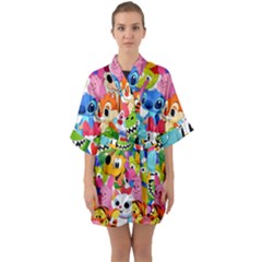 Illustration Cartoon Character Animal Cute Half Sleeve Satin Kimono  by Sudhe