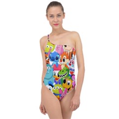 Illustration Cartoon Character Animal Cute Classic One Shoulder Swimsuit by Sudhe