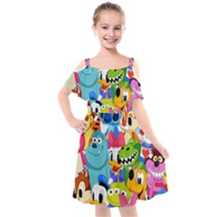 Illustration Cartoon Character Animal Cute Kids  Cut Out Shoulders Chiffon Dress by Sudhe