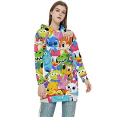 Illustration Cartoon Character Animal Cute Women s Long Oversized Pullover Hoodie