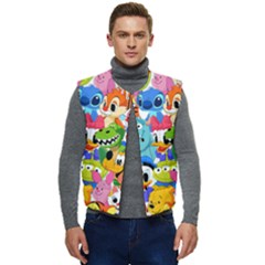 Illustration Cartoon Character Animal Cute Men s Short Button Up Puffer Vest	