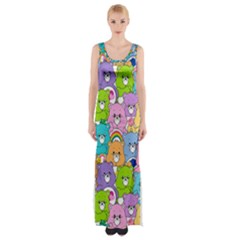 Care Bears Bear Background Cartoon Thigh Split Maxi Dress by Sudhe