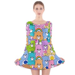 Care Bears Bear Background Cartoon Long Sleeve Velvet Skater Dress