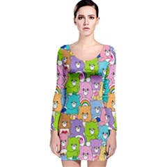 Care Bears Bear Background Cartoon Long Sleeve Velvet Bodycon Dress