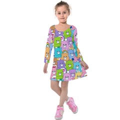 Care Bears Bear Background Cartoon Kids  Long Sleeve Velvet Dress