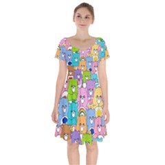 Care Bears Bear Background Cartoon Short Sleeve Bardot Dress by Sudhe