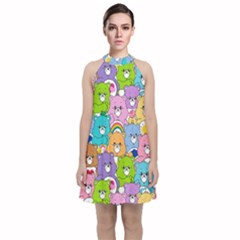 Care Bears Bear Background Cartoon Velvet Halter Neckline Dress 