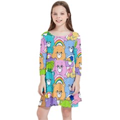 Care Bears Bear Background Cartoon Kids  Quarter Sleeve Skater Dress by Sudhe