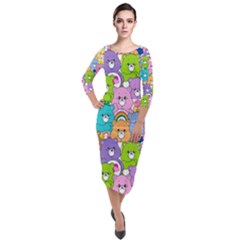 Care Bears Bear Background Cartoon Quarter Sleeve Midi Velour Bodycon Dress by Sudhe