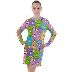 Care Bears Bear Background Cartoon Long Sleeve Hoodie Dress