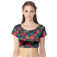 Leaves Pattern Wallpaper Seamless Short Sleeve Crop Top by Sudhe