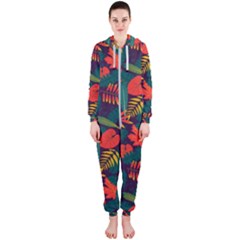 Leaves Pattern Wallpaper Seamless Hooded Jumpsuit (ladies)