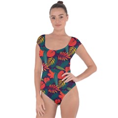 Leaves Pattern Wallpaper Seamless Short Sleeve Leotard  by Sudhe