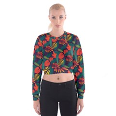 Leaves Pattern Wallpaper Seamless Cropped Sweatshirt