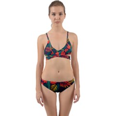 Leaves Pattern Wallpaper Seamless Wrap Around Bikini Set by Sudhe