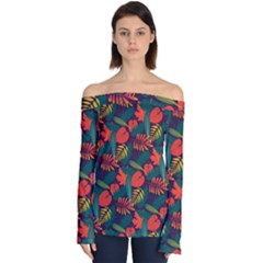 Leaves Pattern Wallpaper Seamless Off Shoulder Long Sleeve Top by Sudhe