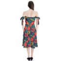 Leaves Pattern Wallpaper Seamless Shoulder Tie Bardot Midi Dress View2