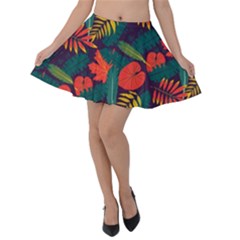 Leaves Pattern Wallpaper Seamless Velvet Skater Skirt