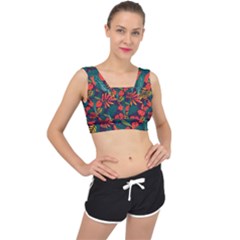 Leaves Pattern Wallpaper Seamless V-back Sports Bra by Sudhe