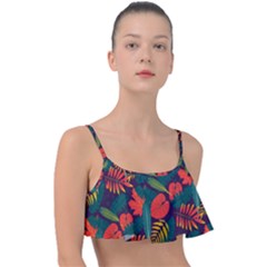 Leaves Pattern Wallpaper Seamless Frill Bikini Top by Sudhe