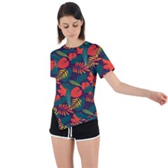 Leaves Pattern Wallpaper Seamless Asymmetrical Short Sleeve Sports Tee by Sudhe