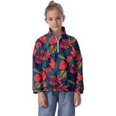 Leaves Pattern Wallpaper Seamless Kids  Half Zip Hoodie