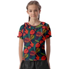 Leaves Pattern Wallpaper Seamless Kids  Frill Chiffon Blouse by Sudhe