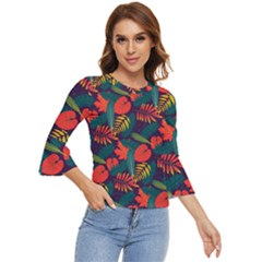 Leaves Pattern Wallpaper Seamless Bell Sleeve Top