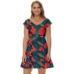 Leaves Pattern Wallpaper Seamless Short Sleeve Tiered Mini Dress by Sudhe