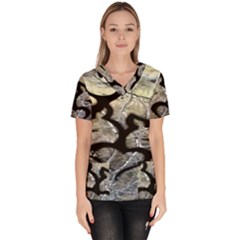 Black Love Browning Deer Camo Women s V-neck Scrub Top