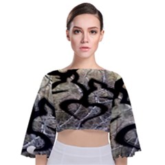 Black Love Browning Deer Camo Tie Back Butterfly Sleeve Chiffon Top