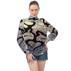 Black Love Browning Deer Camo High Neck Long Sleeve Chiffon Top by Jancukart