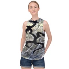 Black Love Browning Deer Camo High Neck Satin Top by Jancukart