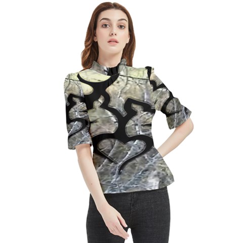 Black Love Browning Deer Camo Frill Neck Blouse by Jancukart