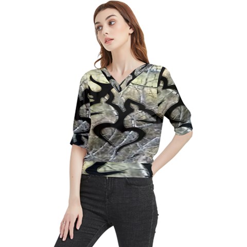 Black Love Browning Deer Camo Quarter Sleeve Blouse by Jancukart