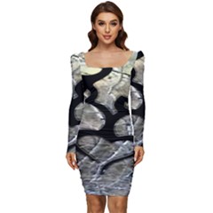 Black Love Browning Deer Camo Women Long Sleeve Ruched Stretch Jersey Dress