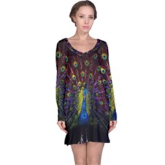 Beautiful Peacock Feather Long Sleeve Nightdress