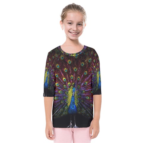 Beautiful Peacock Feather Kids  Quarter Sleeve Raglan Tee by Jancukart