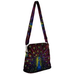 Beautiful Peacock Feather Zipper Messenger Bag