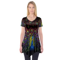 Beautiful Peacock Feather Short Sleeve Tunic 