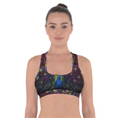 Beautiful Peacock Feather Cross Back Sports Bra