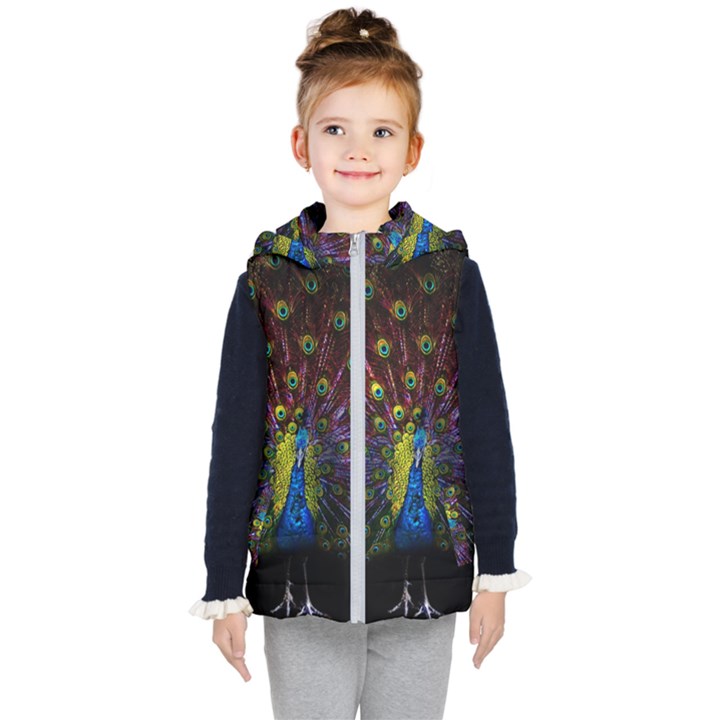 Beautiful Peacock Feather Kids  Hooded Puffer Vest