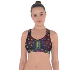 Beautiful Peacock Feather Cross String Back Sports Bra