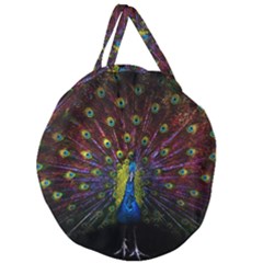 Beautiful Peacock Feather Giant Round Zipper Tote by Jancukart