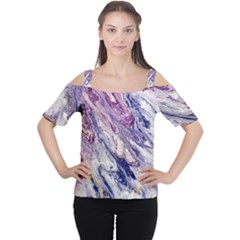 Marble Pattern Texture Cutout Shoulder Tee